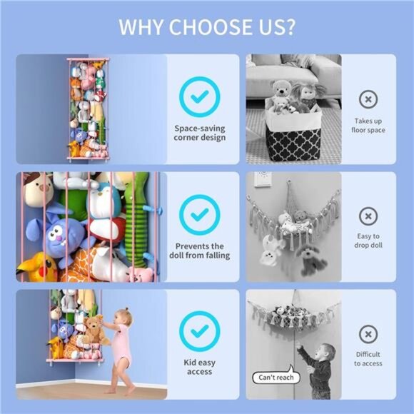 Corner Stuffed Animal Storage Toy Organizer - Stuffed Animals Holder with LED - Picture 3 of 7